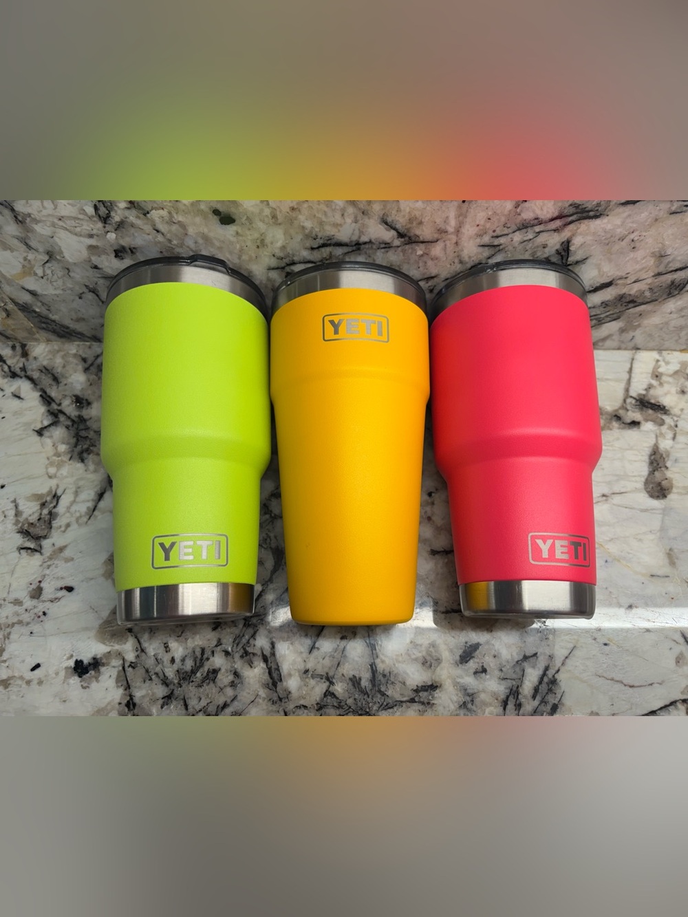 Lot of 3 Yeti Rambler Tumbler- Chartreuse, Alpine Yellow, Bimini Pink